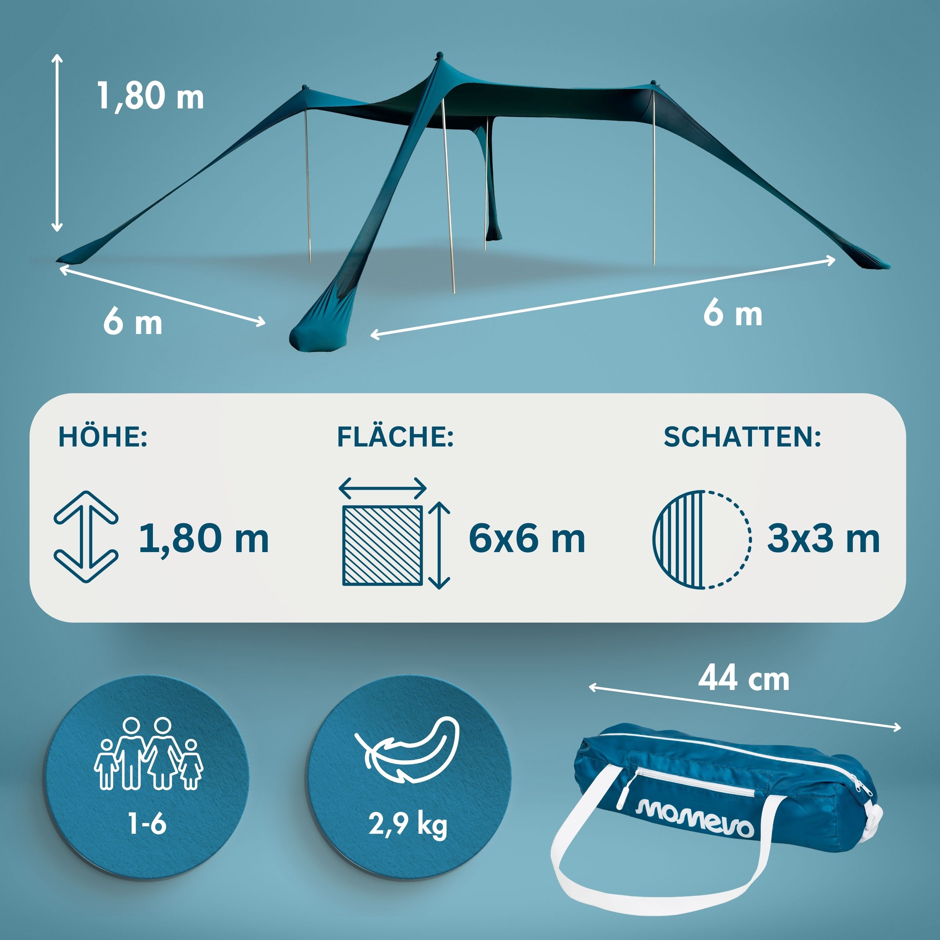 Tenda da spiaggia Momevo Sunsail con SPF50+