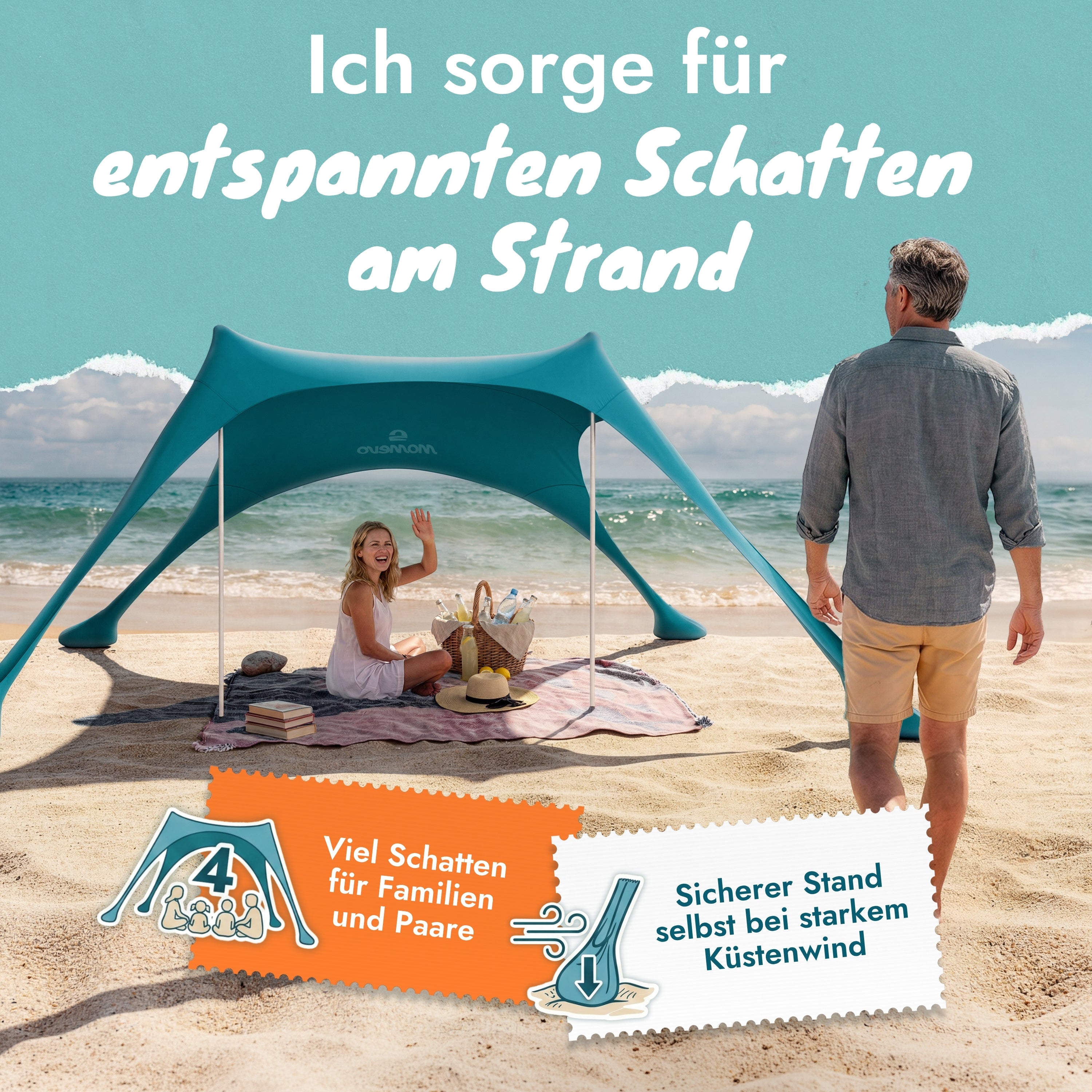 Momevo Sunsail Strandzelt Sonnensegel mit UPF50+