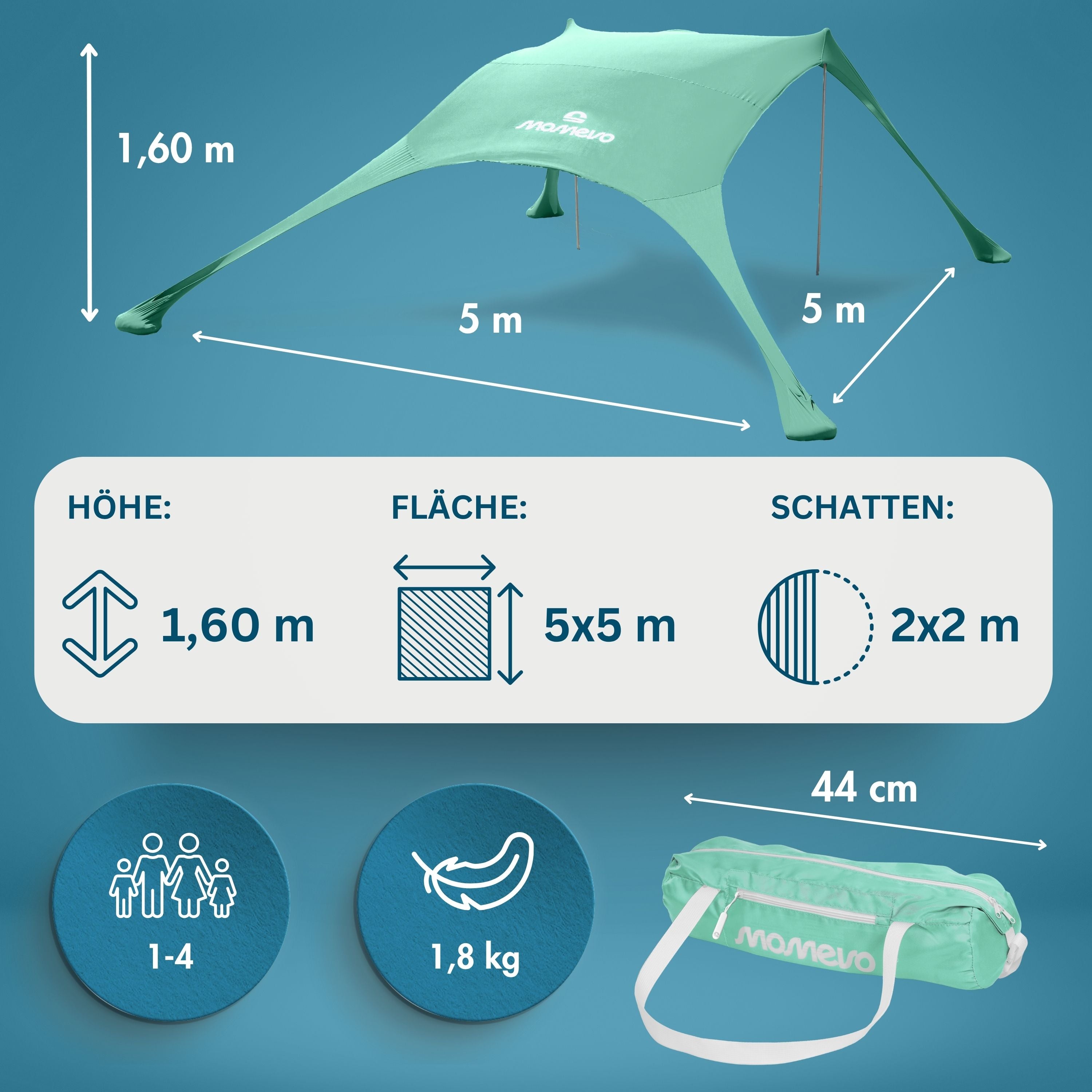 Momevo Sunsail Strandzelt Sonnensegel mit UPF50+