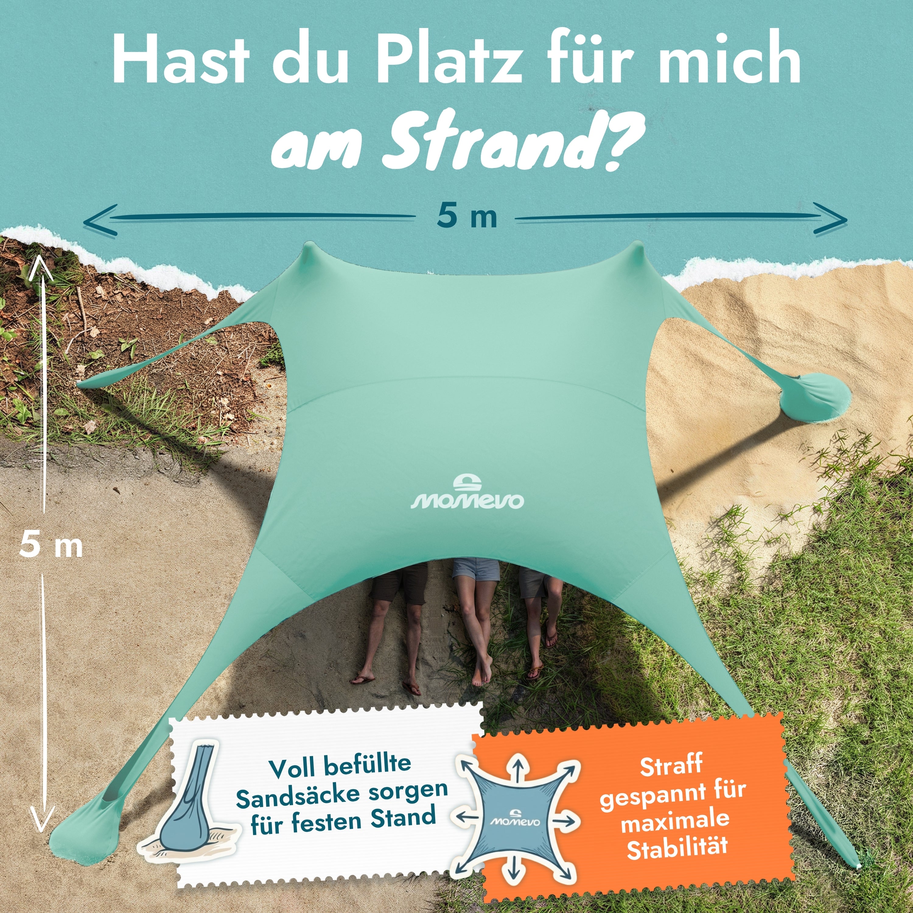 Momevo Sunsail Strandzelt Sonnensegel mit UPF50+