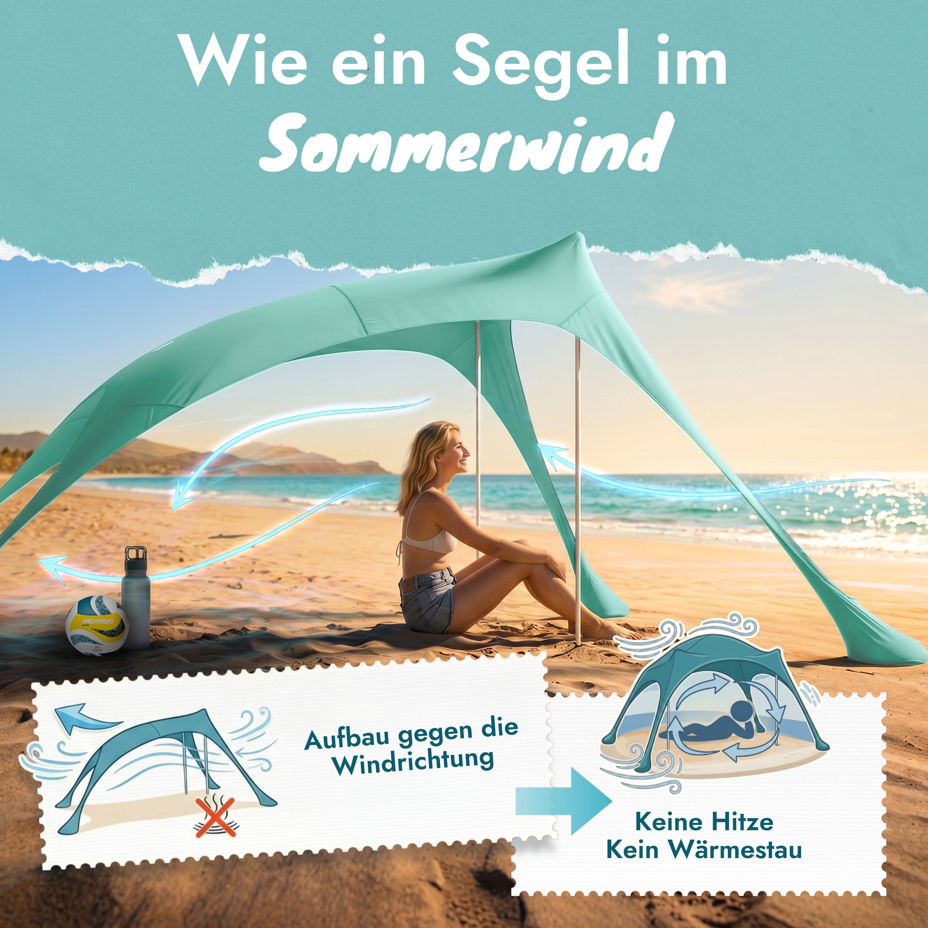 Momevo Sunsail Strandzelt Sonnensegel mit UPF50+