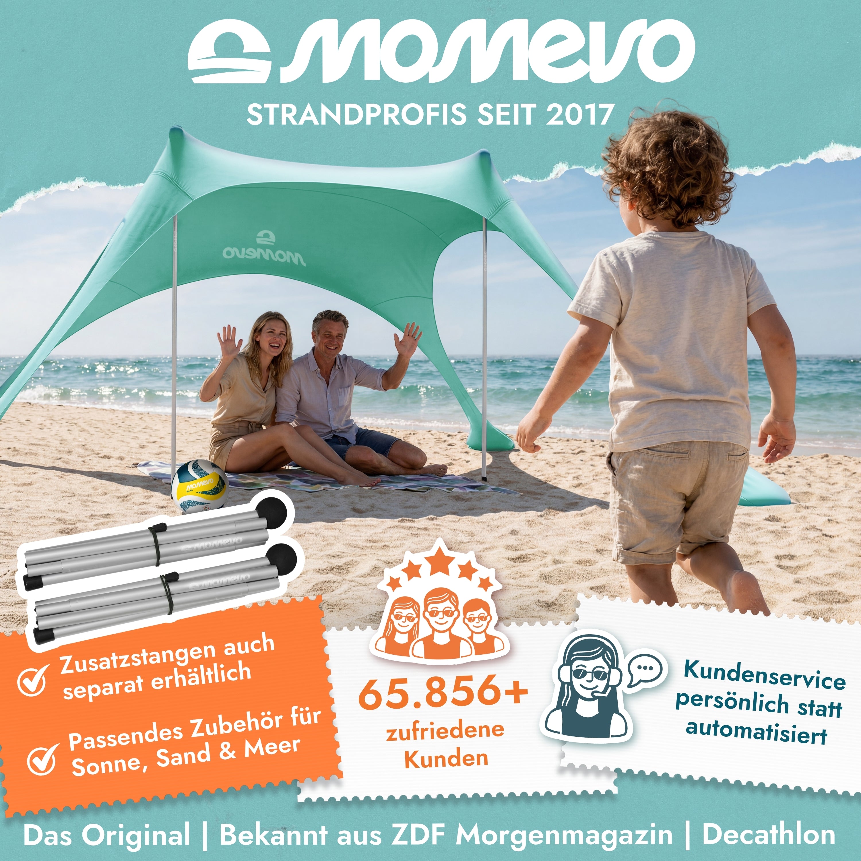 Momevo Sunsail Strandzelt Sonnensegel mit UPF50+