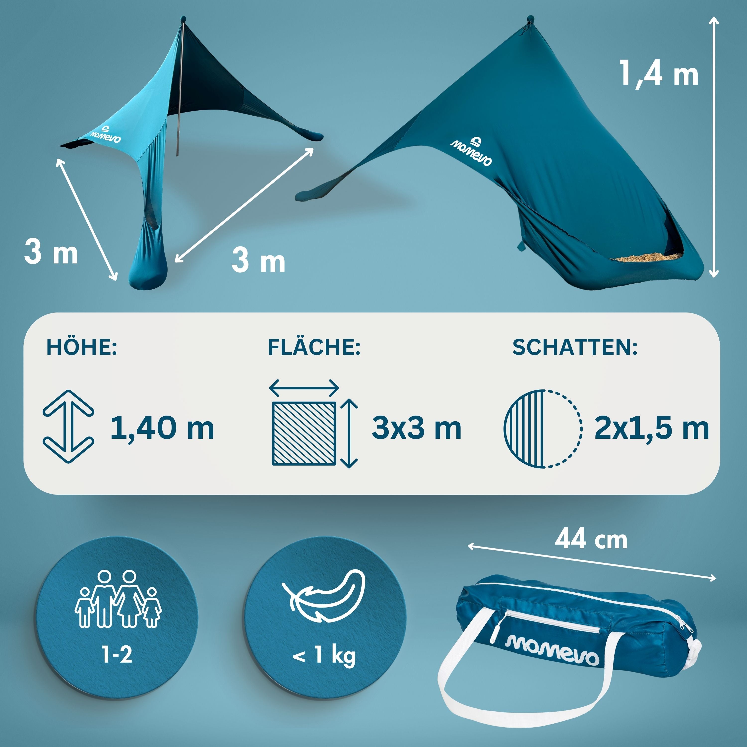 Momevo Sunsail Strandzelt Sonnensegel mit UPF50+