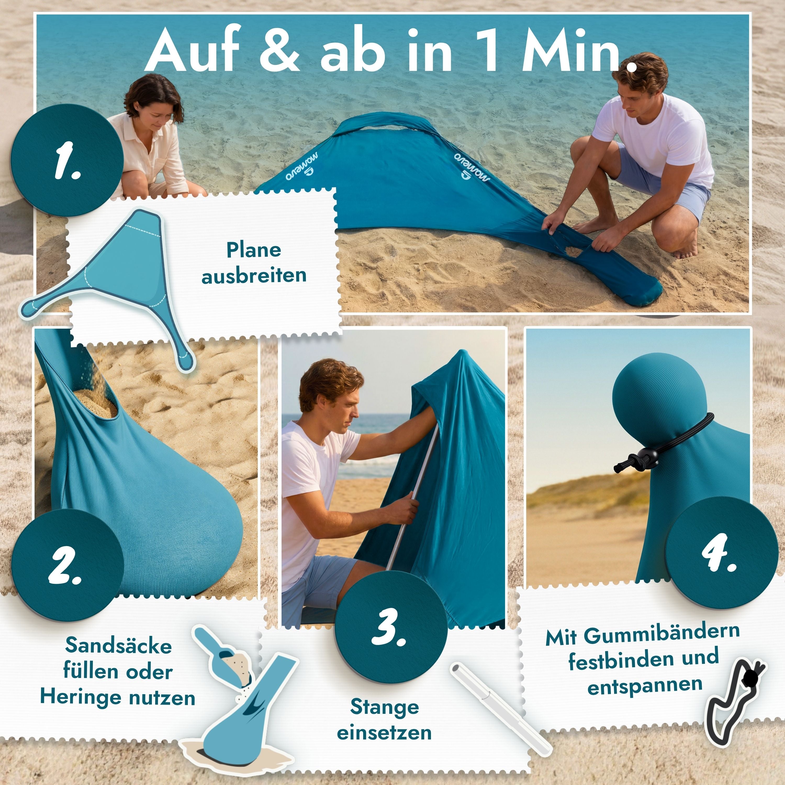 Sunsail Tipi Strandzelt Sonnensegel mit UPF50+ – Momevo