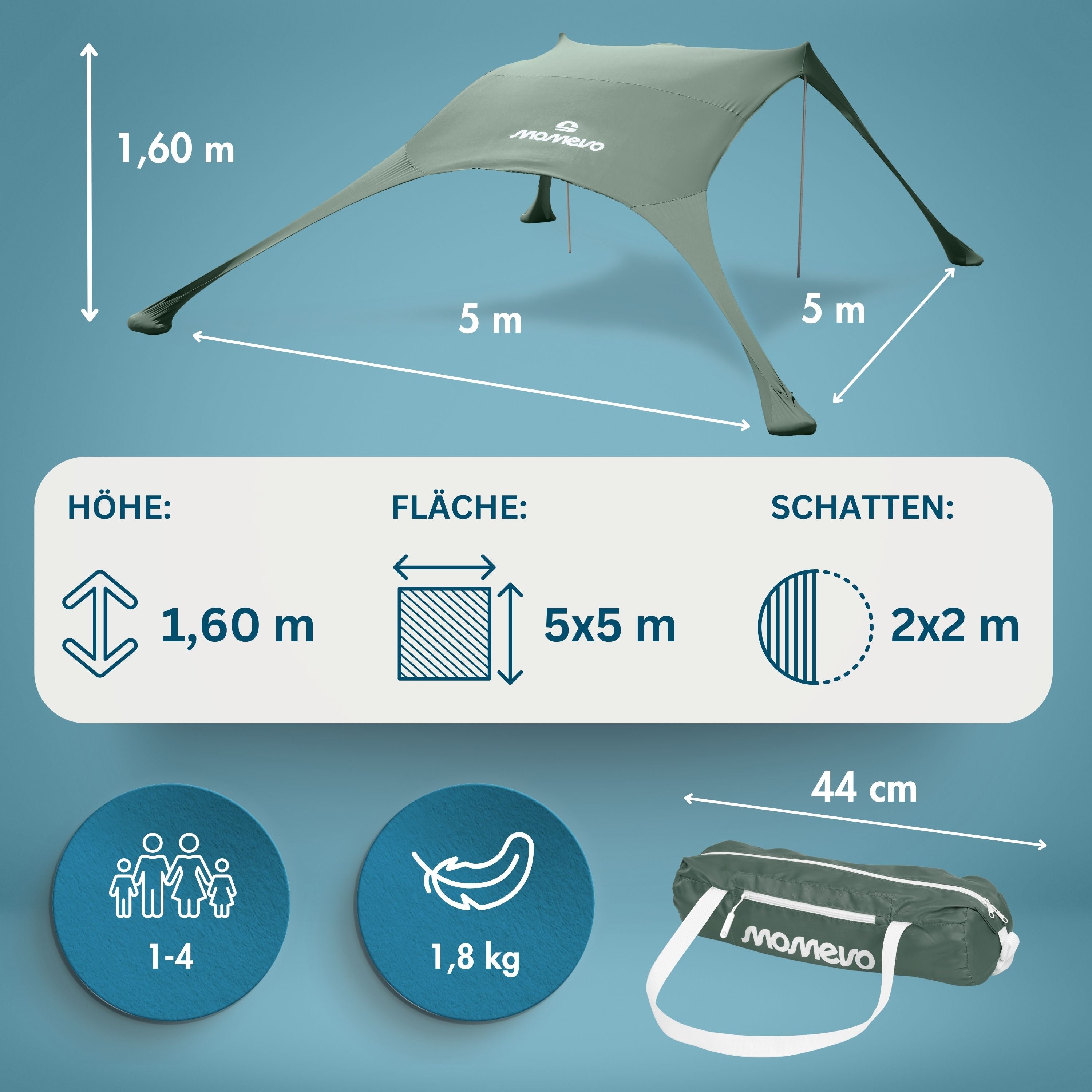Momevo Sunsail Strandzelt Sonnensegel mit UPF50+