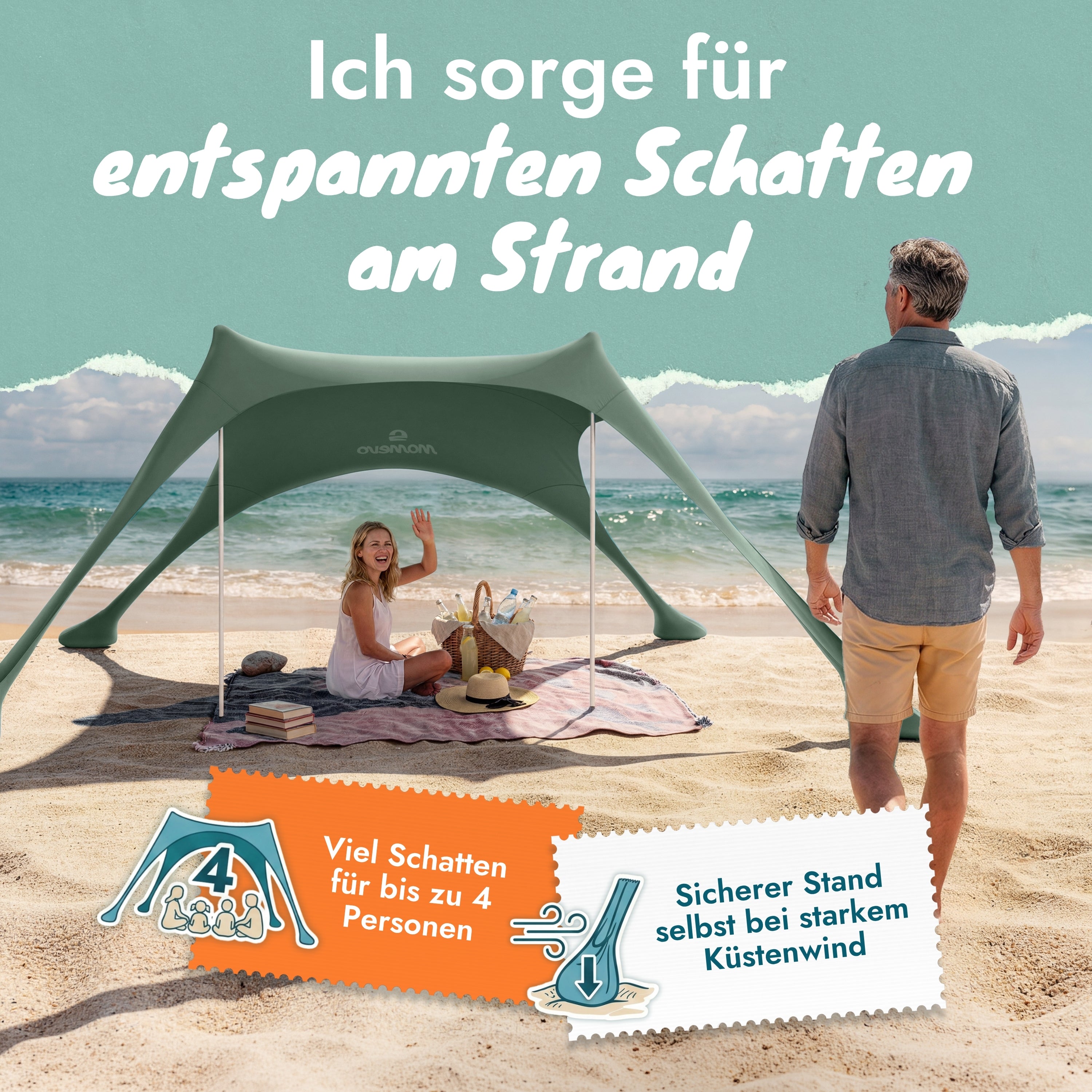 Momevo Sunsail Strandzelt Sonnensegel mit UPF50+