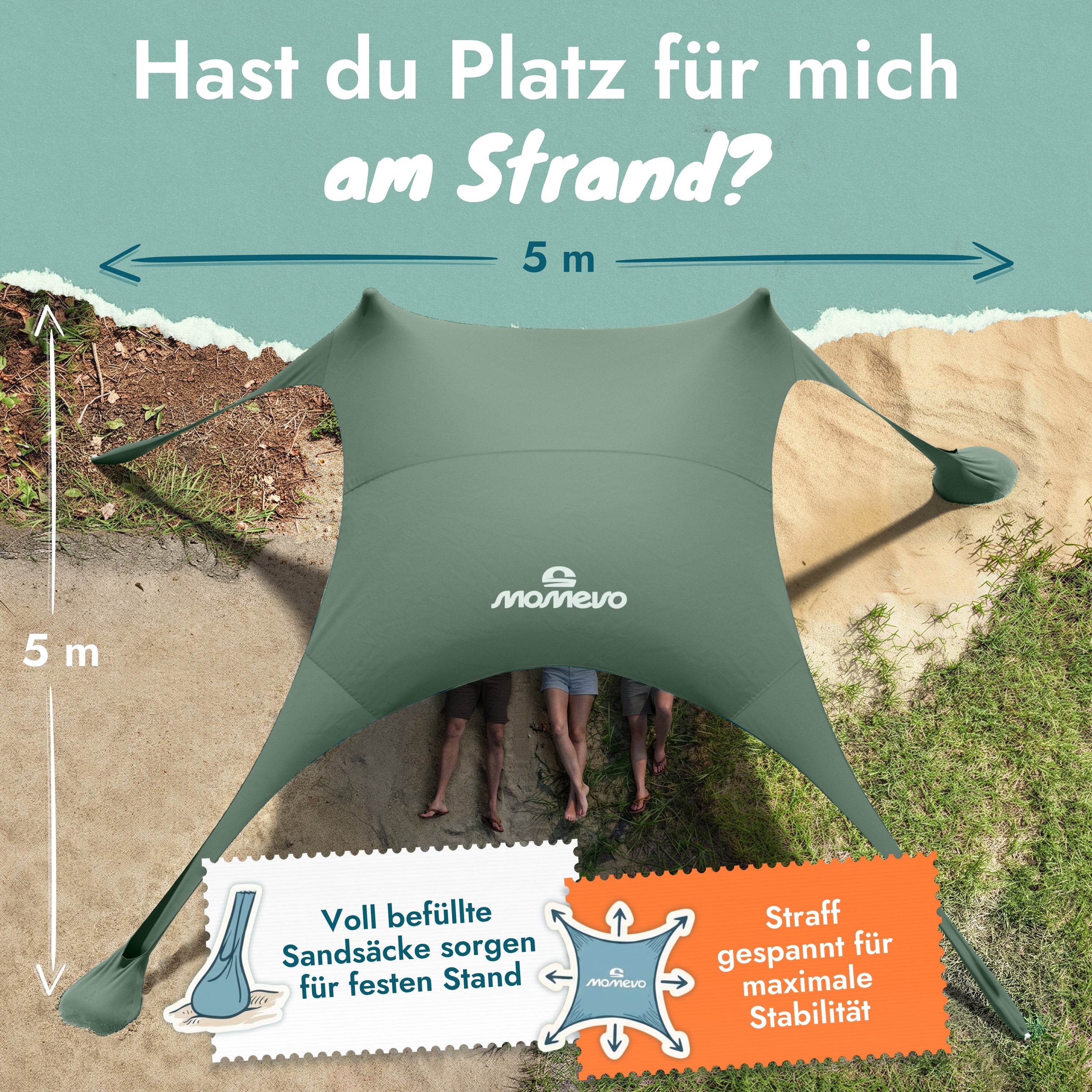 Momevo Sunsail Strandzelt Sonnensegel mit UPF50+