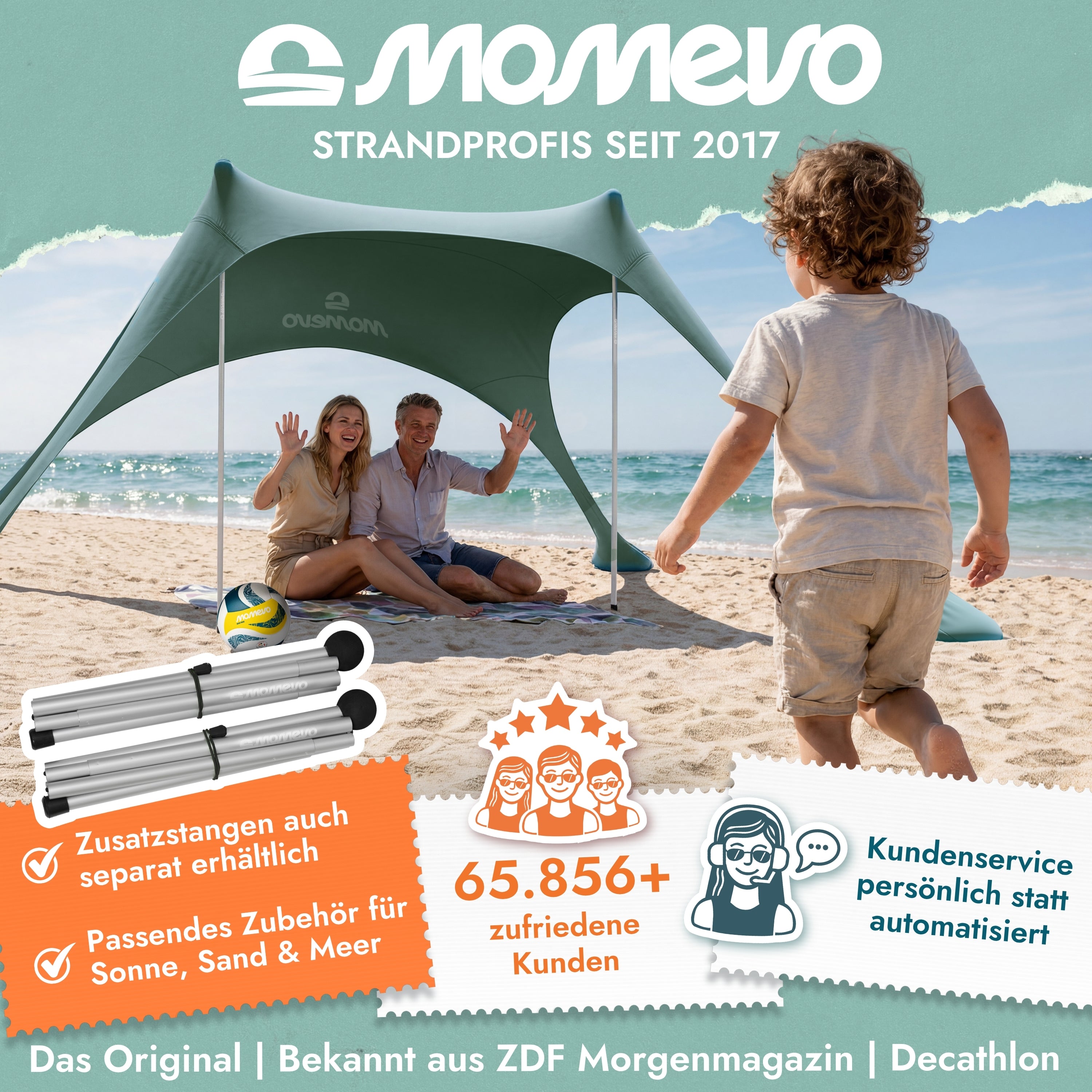 Momevo Sunsail Strandzelt Sonnensegel mit UPF50+