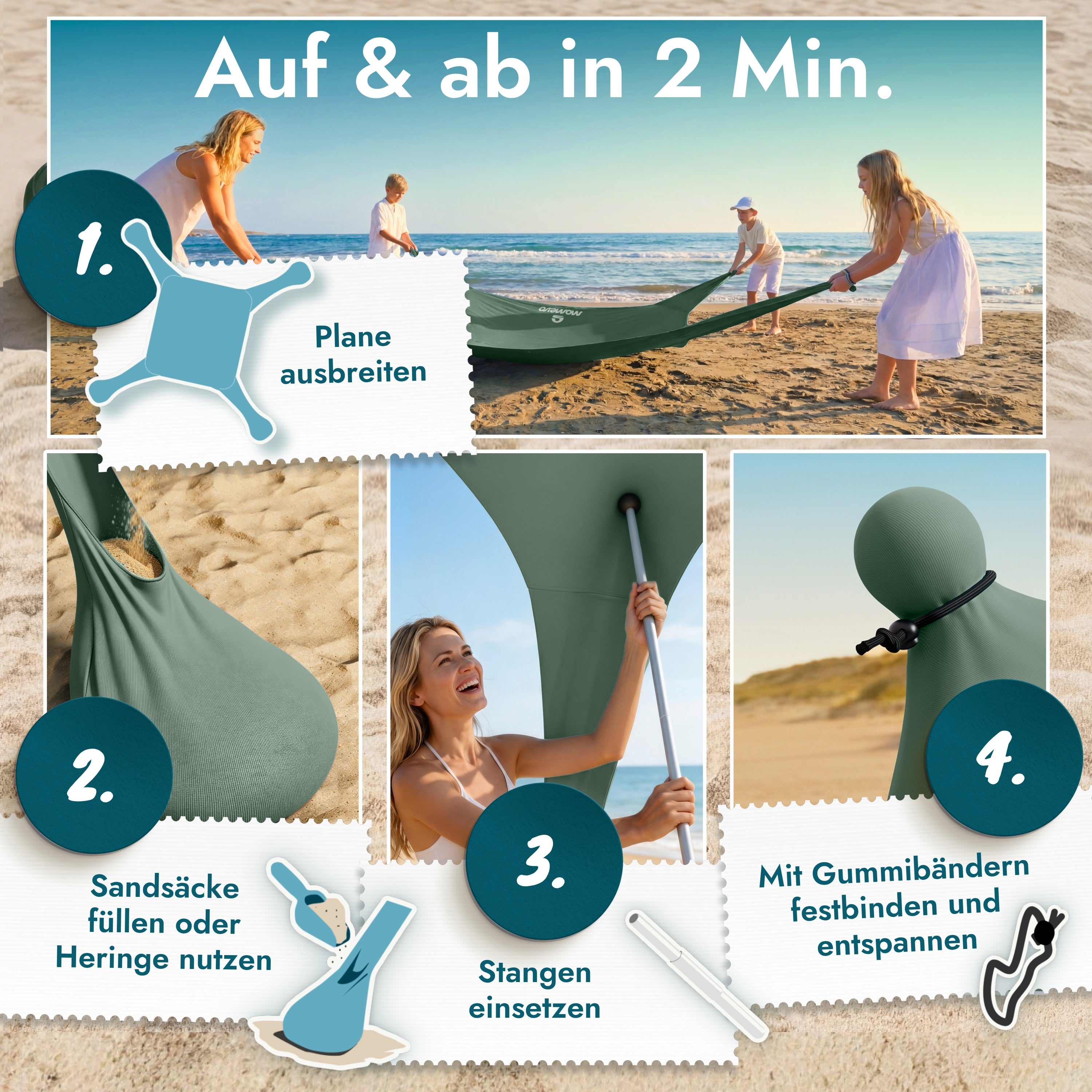 Momevo Sunsail Strandzelt Sonnensegel mit UPF50+