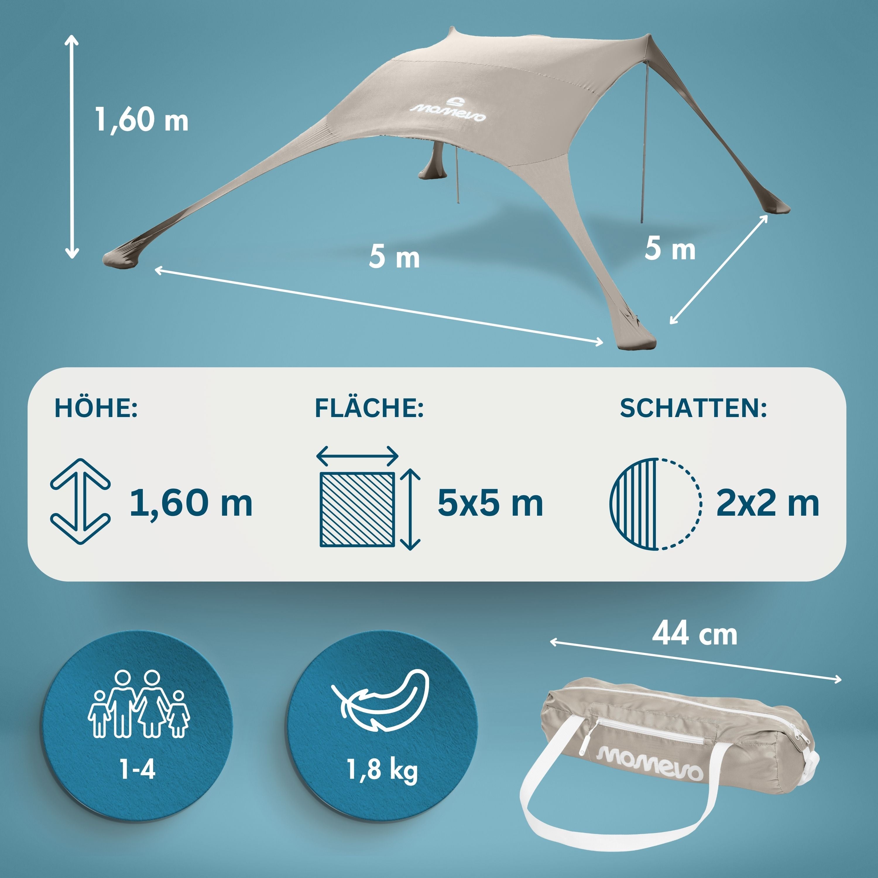 Momevo Sunsail Strandzelt Sonnensegel mit UPF50+