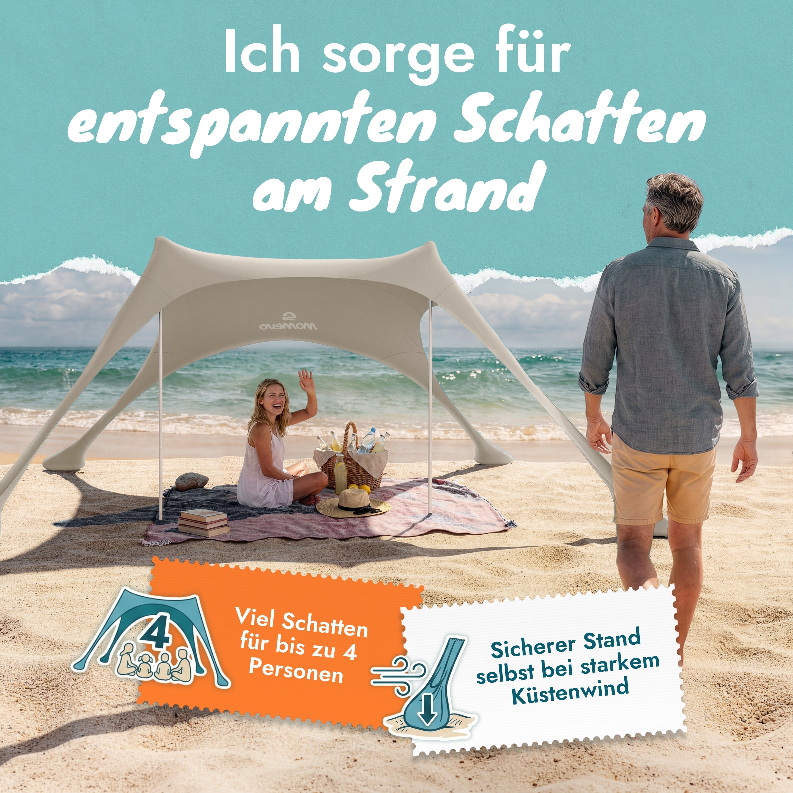 Momevo Sunsail Strandzelt Sonnensegel mit UPF50+