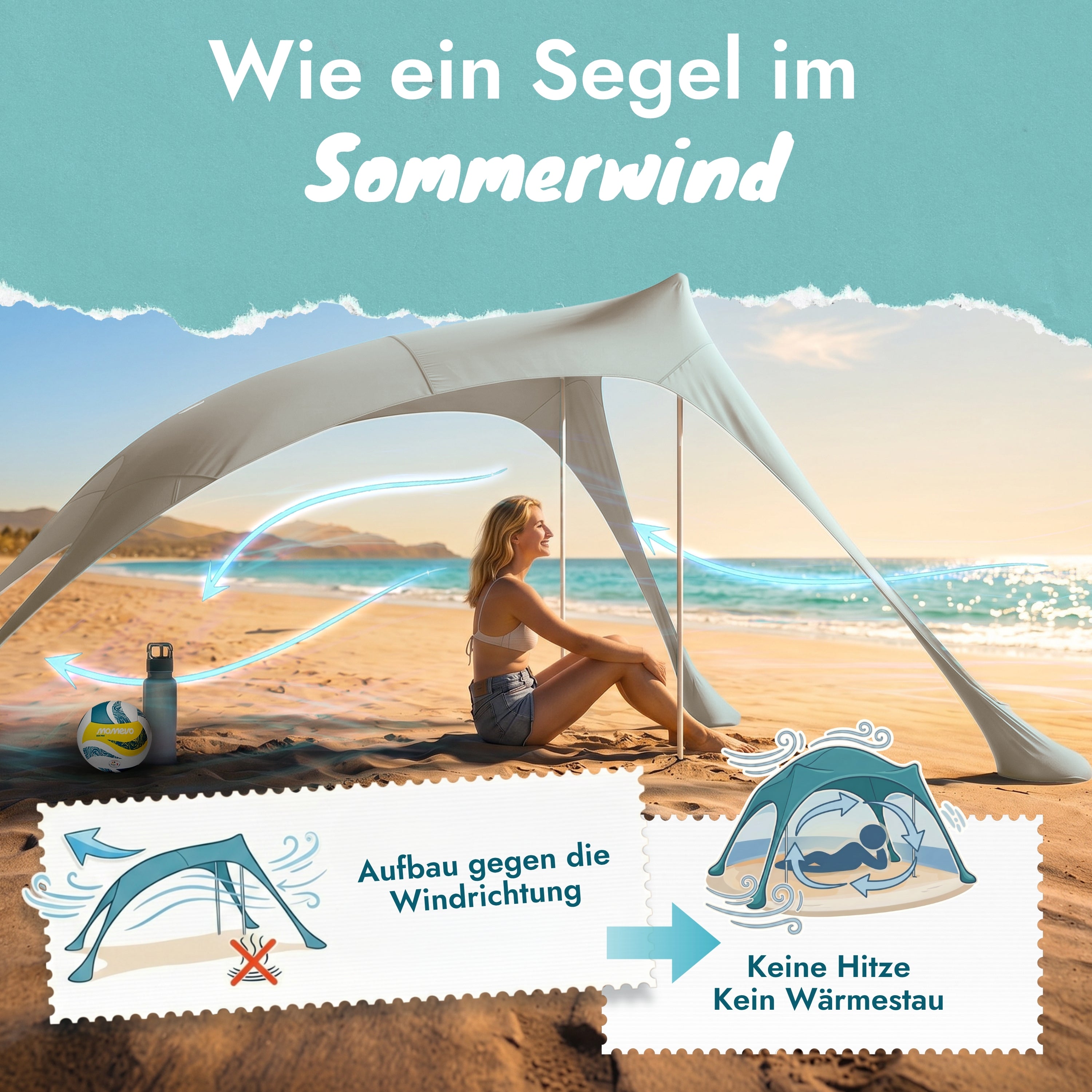 Momevo Sunsail Strandzelt Sonnensegel mit UPF50+