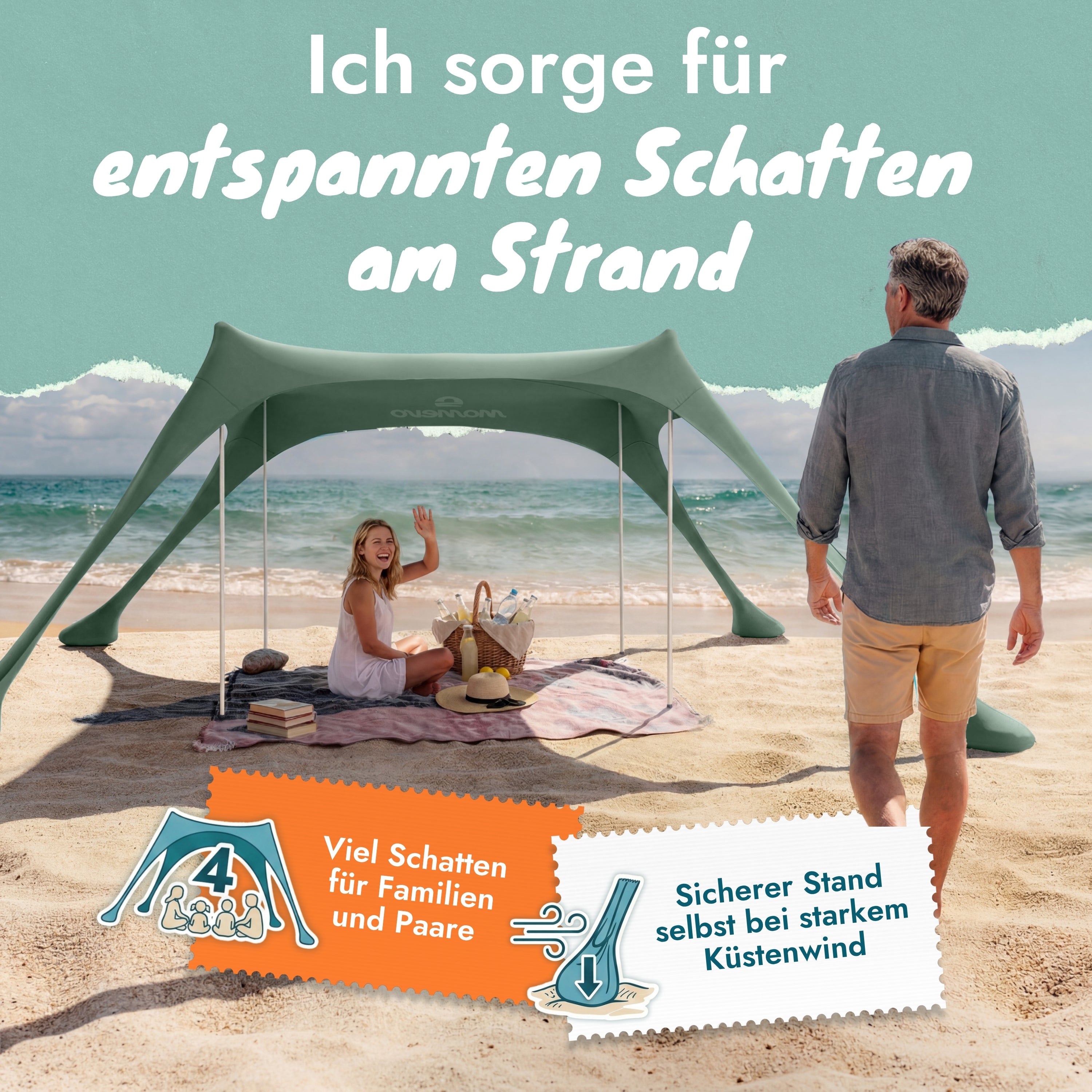 Momevo Sunsail Strandzelt Sonnensegel mit UPF50+
