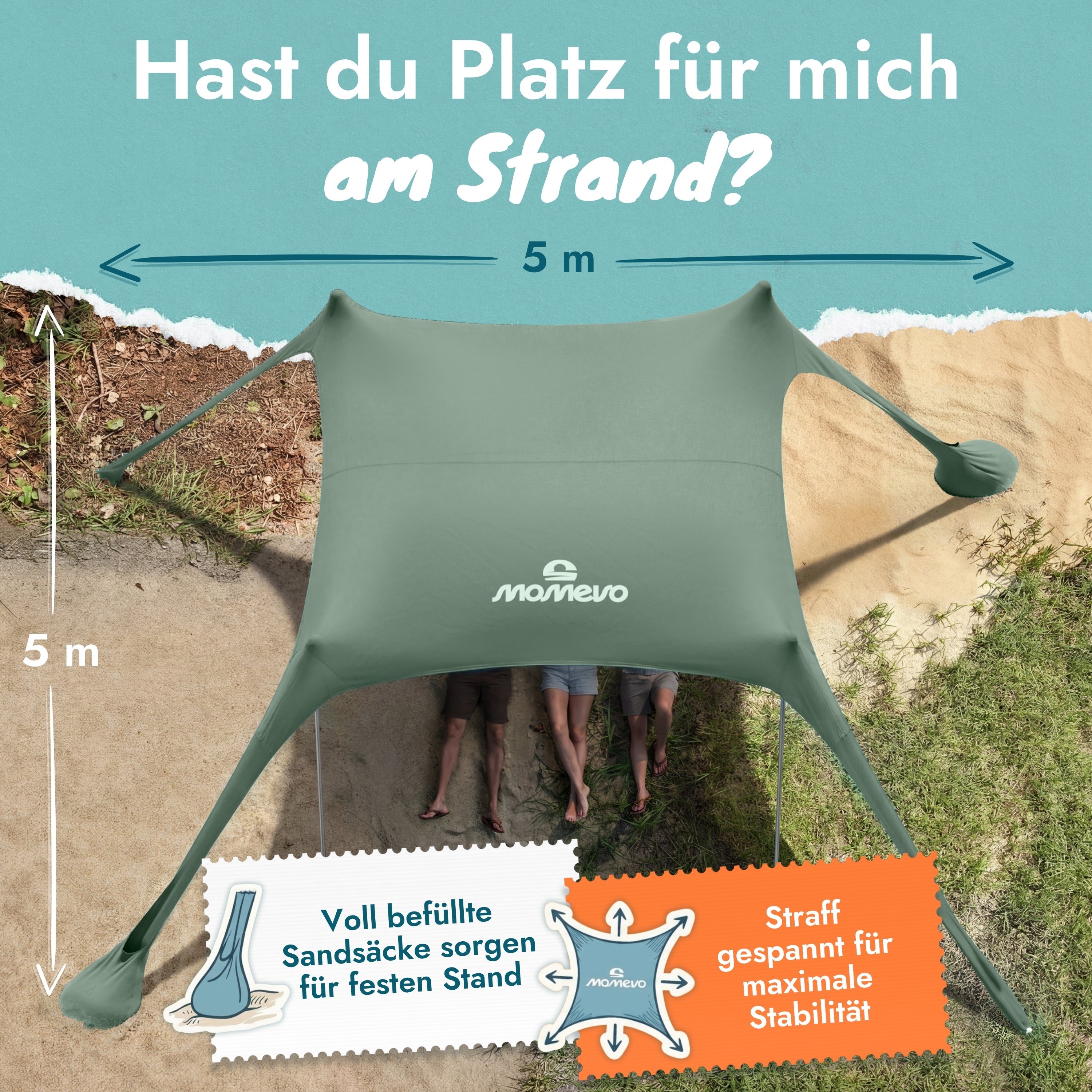 Momevo Sunsail Strandzelt Sonnensegel mit UPF50+