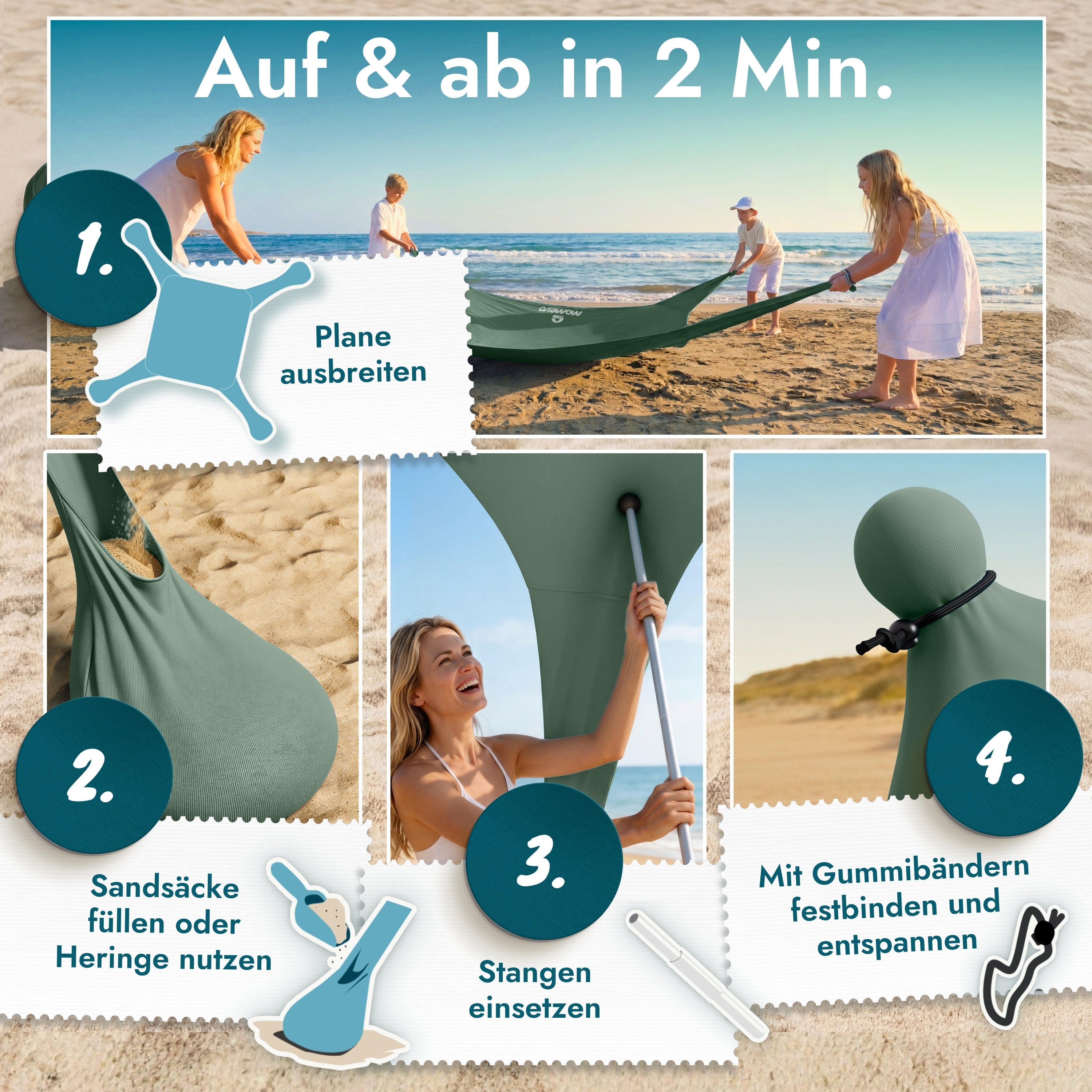 Momevo Sunsail Strandzelt Sonnensegel mit UPF50+