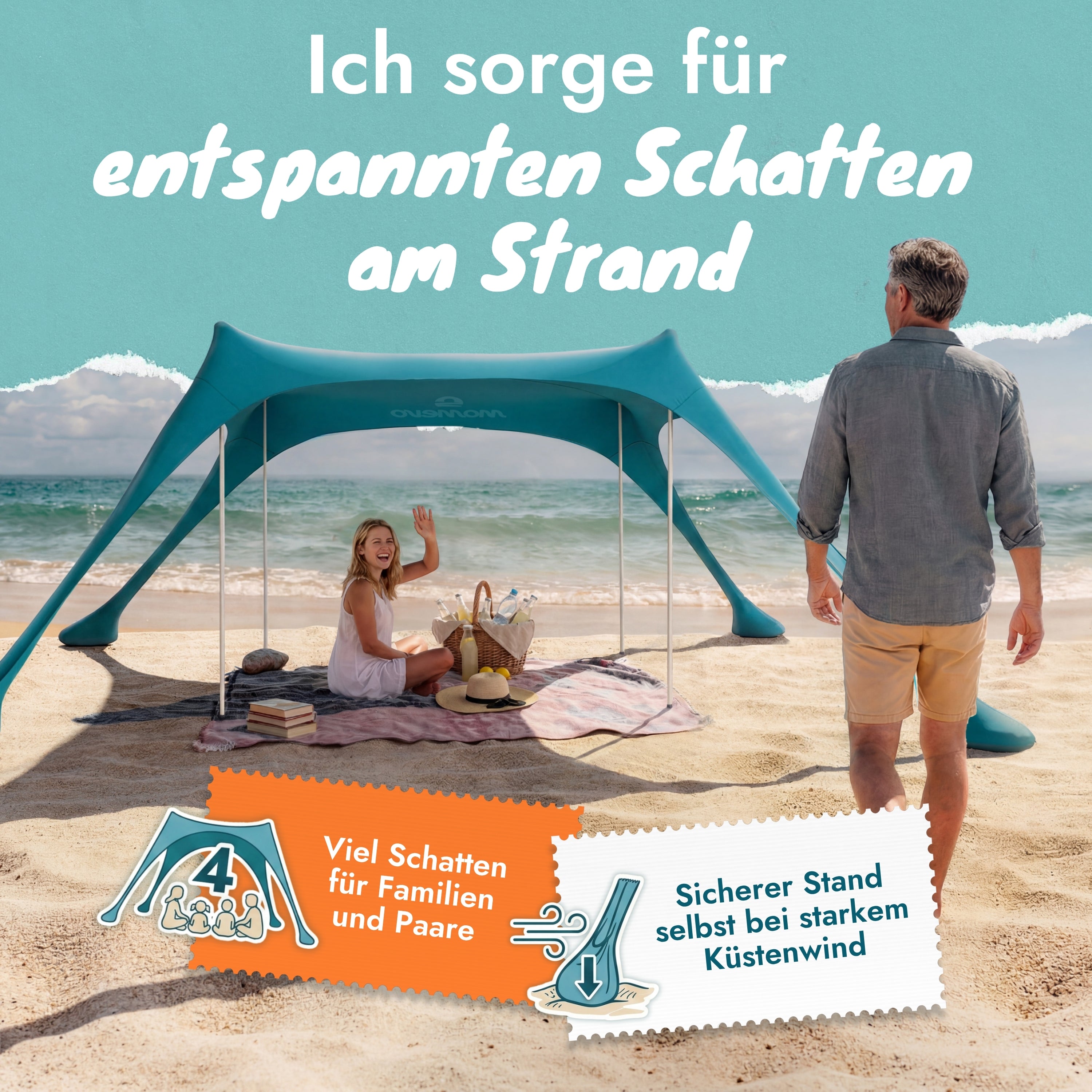 Momevo Sunsail Strandzelt Sonnensegel mit UPF50+
