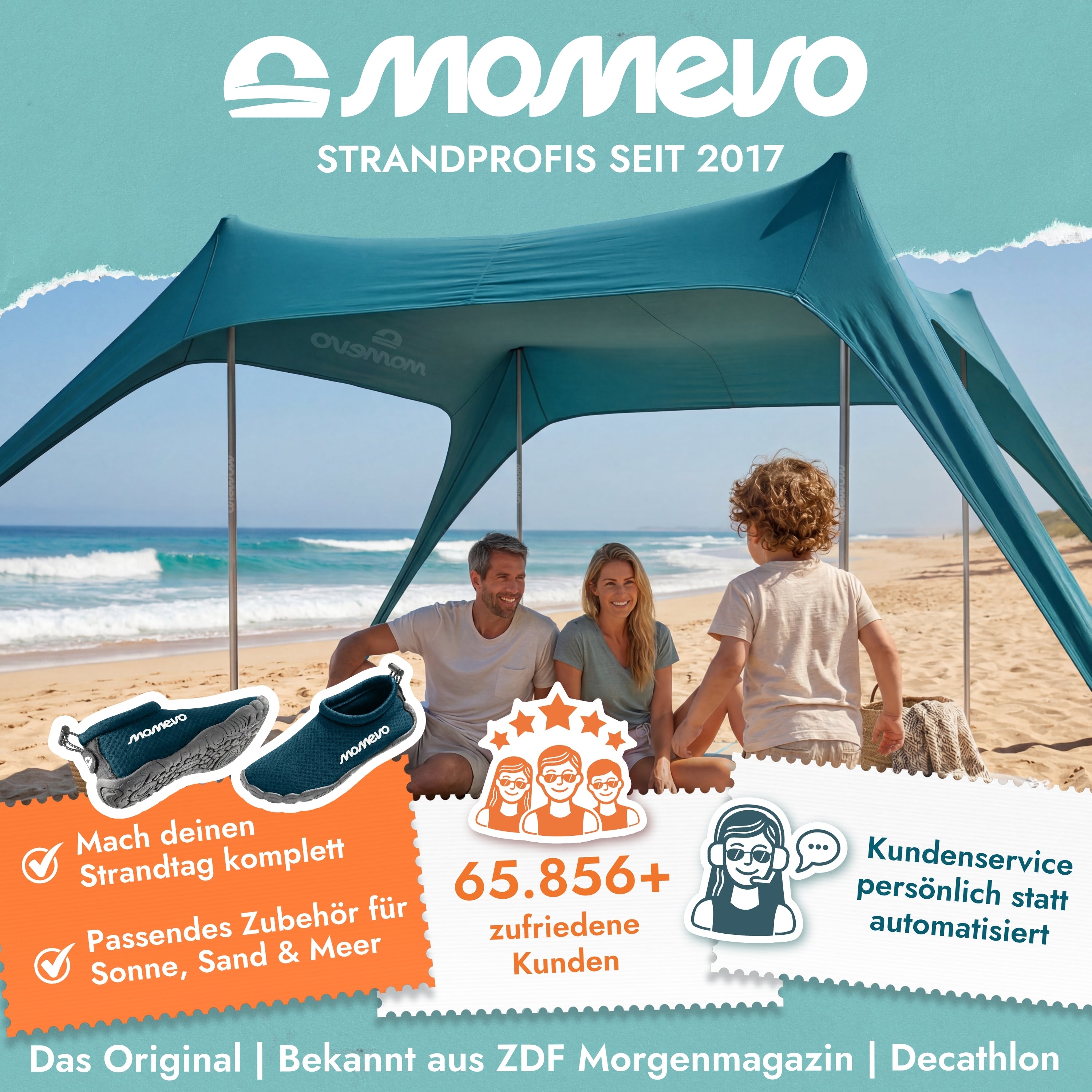 Momevo Sunsail Strandzelt Sonnensegel mit UPF50+