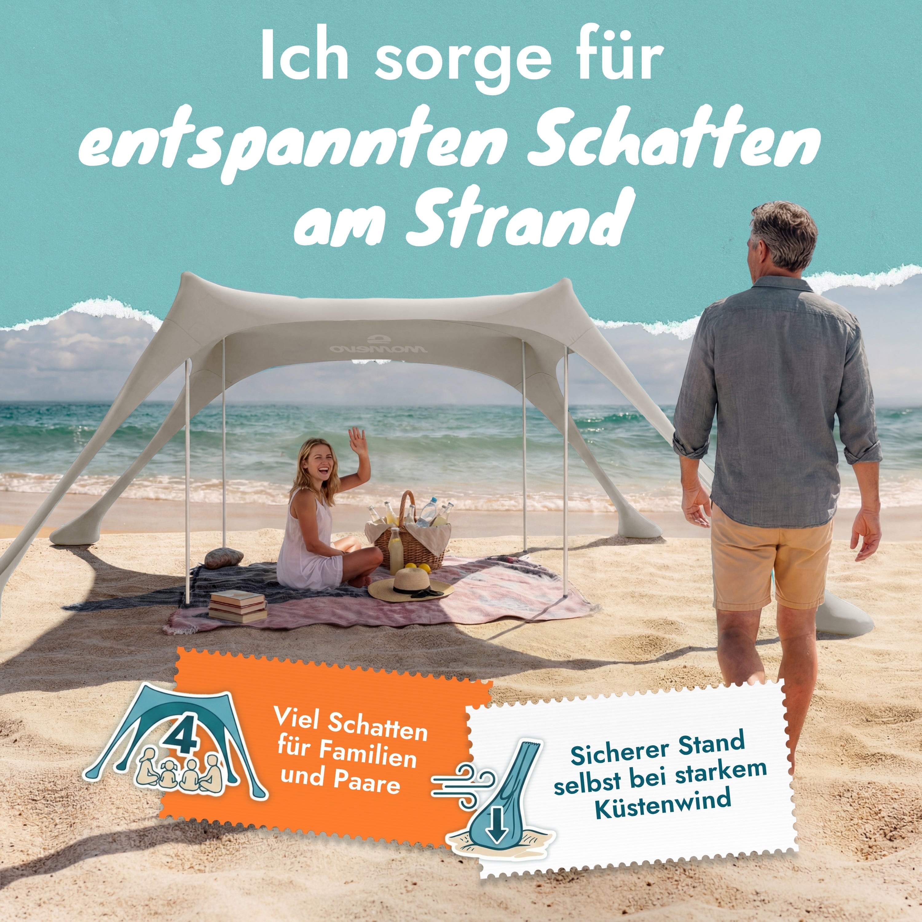 Momevo Sunsail Strandzelt Sonnensegel mit UPF50+