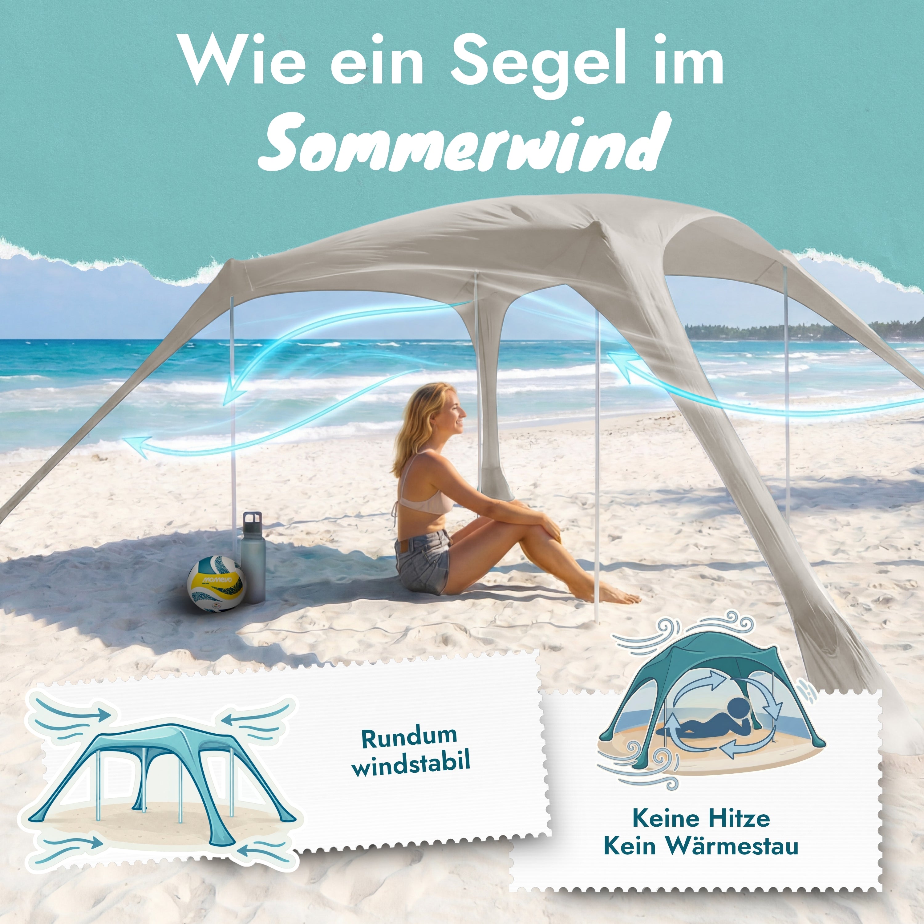 Momevo Sunsail Strandzelt Sonnensegel mit UPF50+