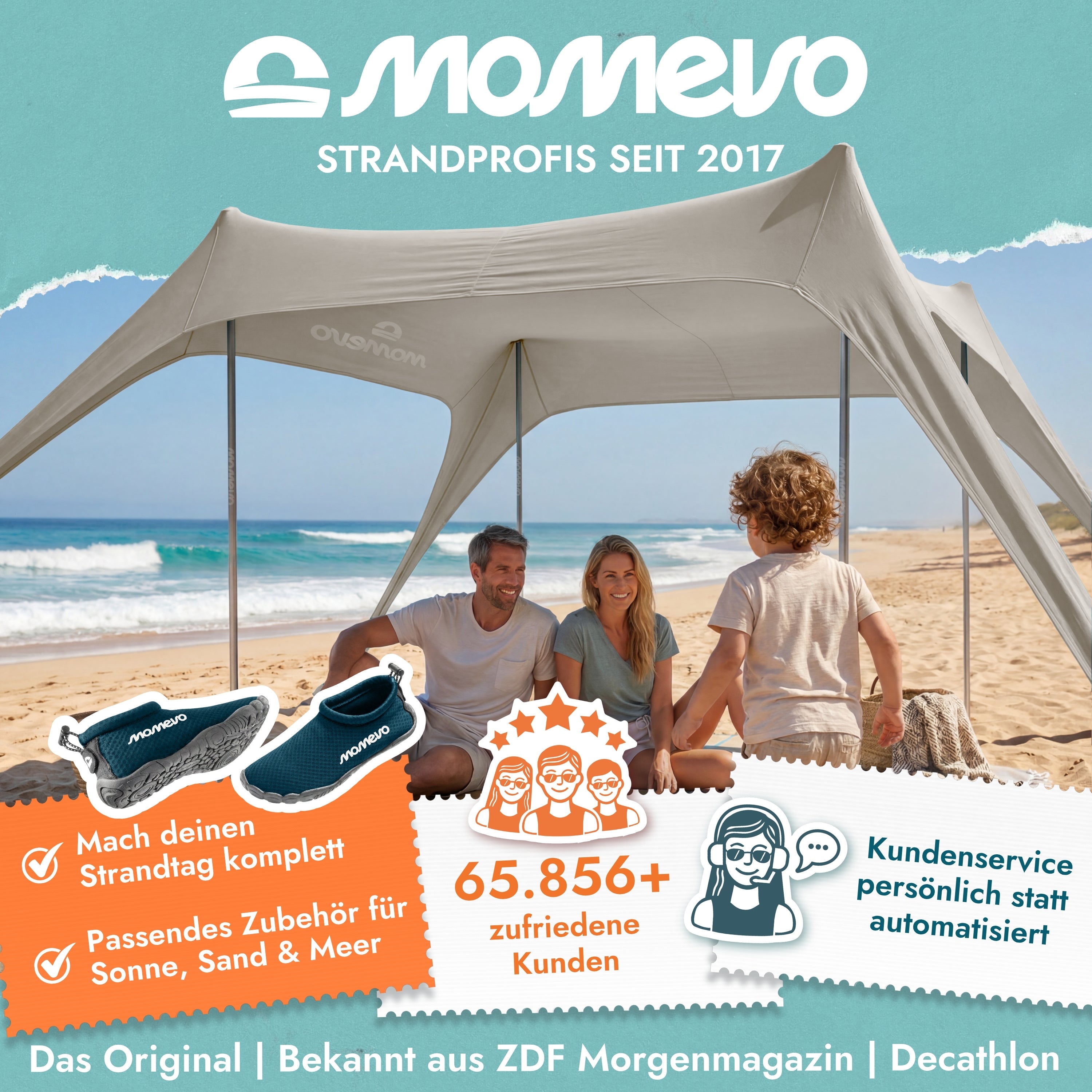 Momevo Sunsail Strandzelt Sonnensegel mit UPF50+