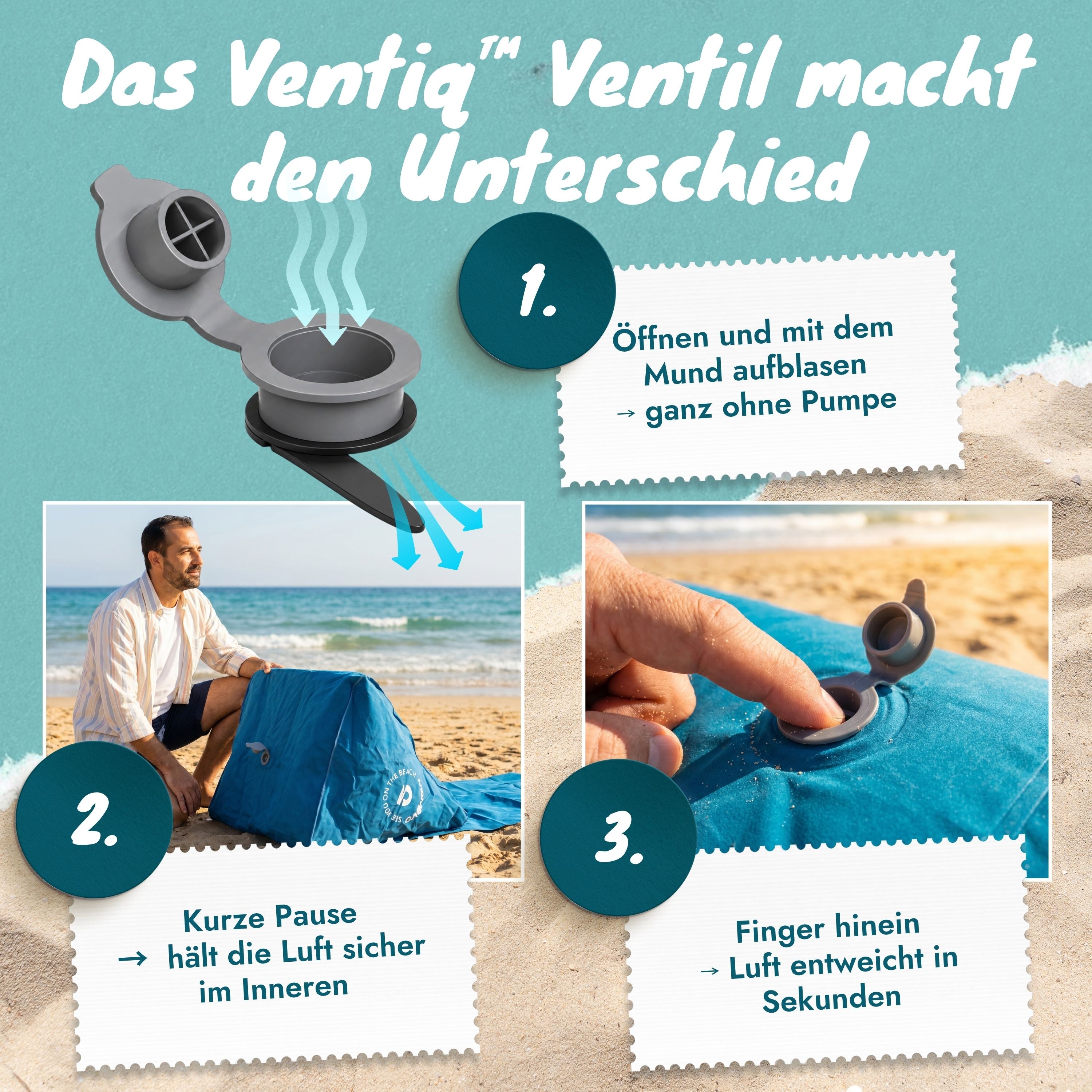 Airlounge Strandlehne aufblasbarer Beach Lounger Petrolblau