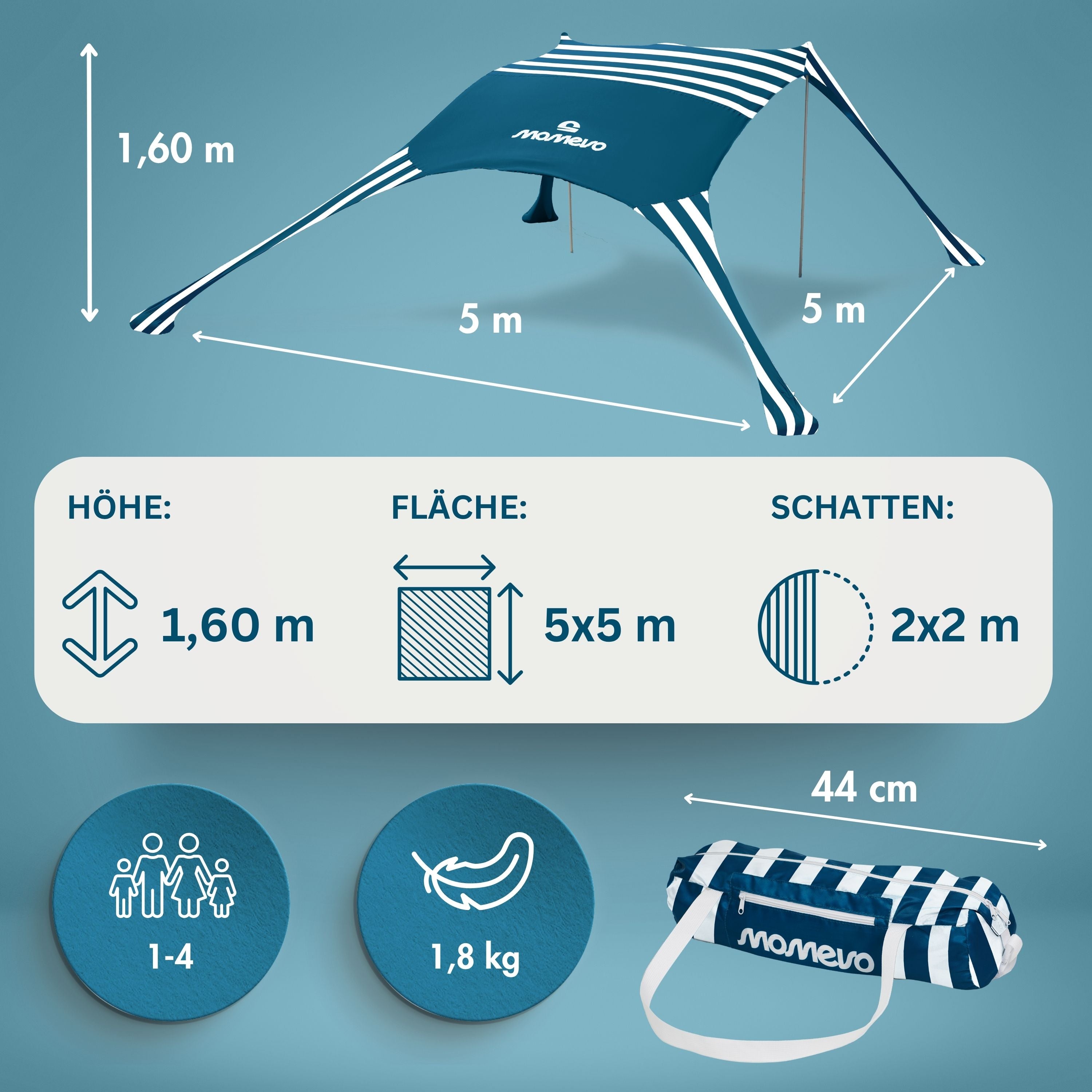 Momevo Sunsail Strandzelt Sonnensegel mit UPF50+